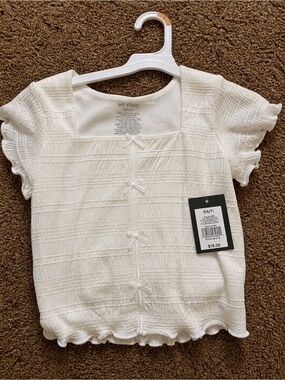 Art Class Girls’ Bow Front Textured Top – Size Small (6/7) – Off White – NWT